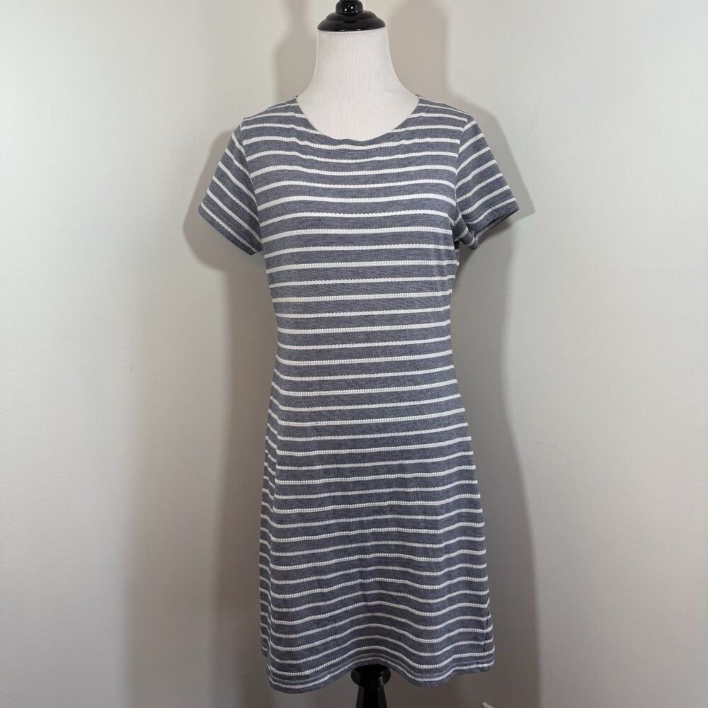 STS Sail To Sable Shift Dress M Short Sleeve Gray White Stripe Border